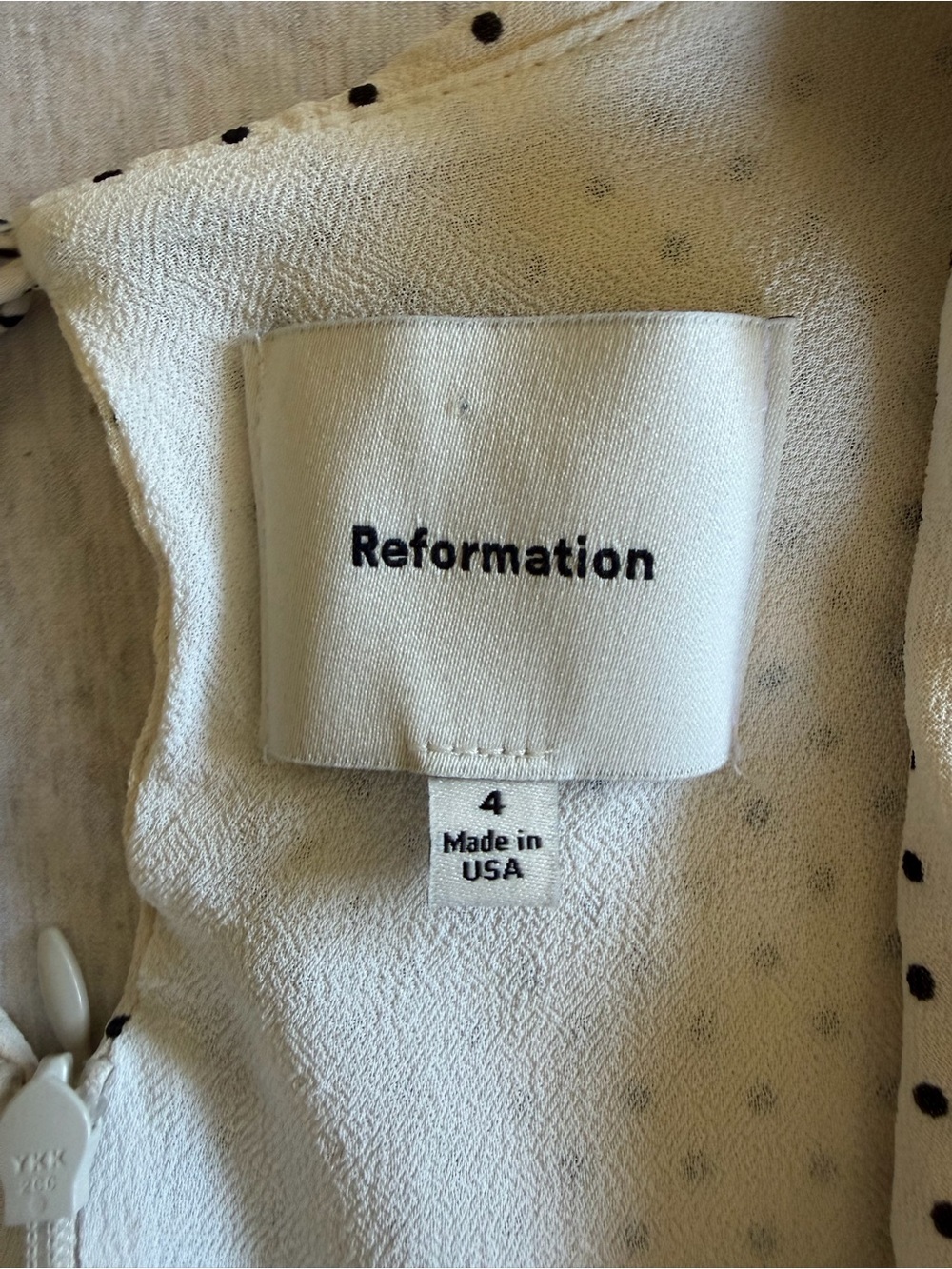 Reformation Cream Polka Dot Mini Dress with Black Tie - Picture 3 of 7